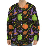 Halloween Wizard Pattern Print Long Sleeve Baseball Jersey