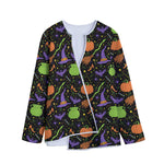Halloween Wizard Pattern Print Long Sleeve Short Coat
