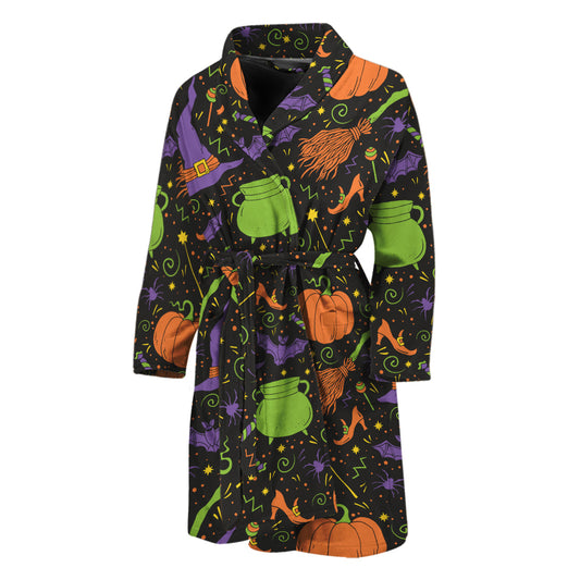 Halloween Wizard Pattern Print Men's Bathrobe