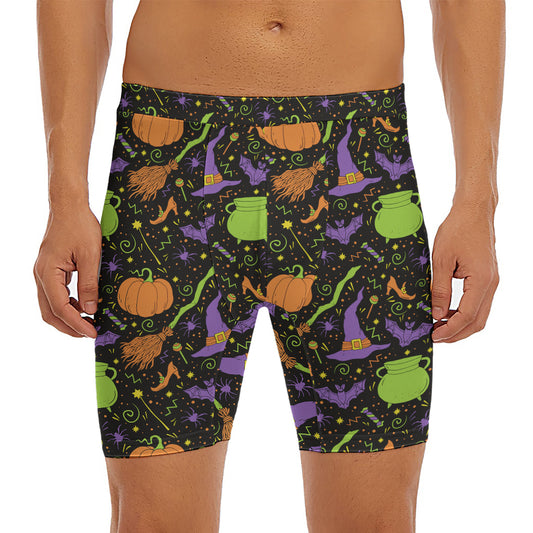 Halloween Wizard Pattern Print Men's Long Boxer Briefs