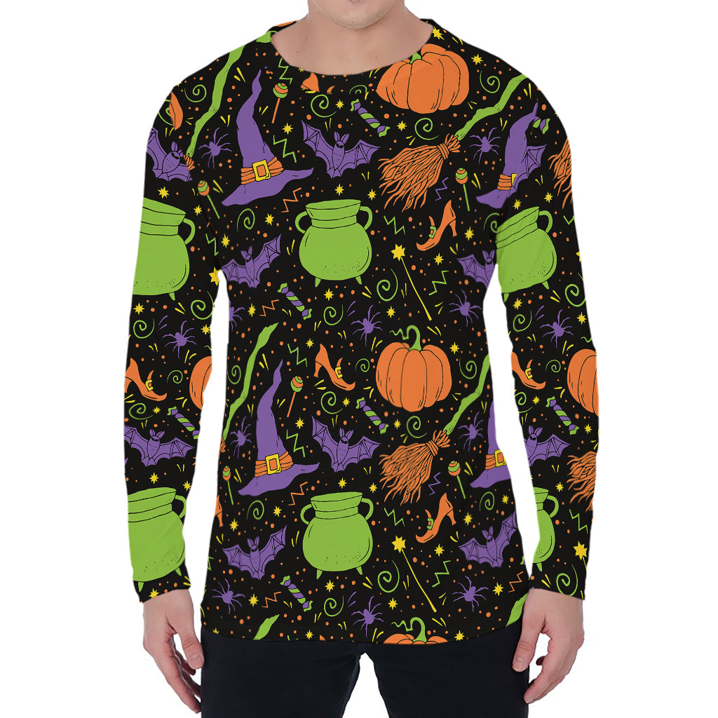 Halloween Wizard Pattern Print Men's Long Sleeve T-Shirt