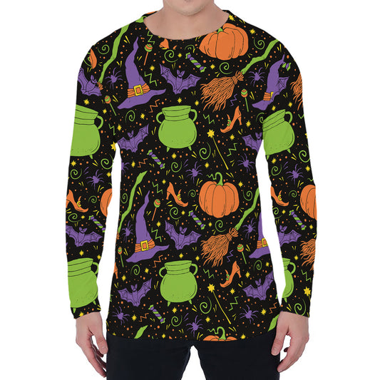 Halloween Wizard Pattern Print Men's Long Sleeve T-Shirt