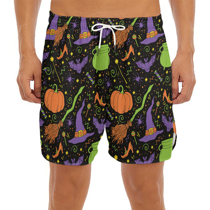 Halloween Wizard Pattern Print Men's Split Running Shorts