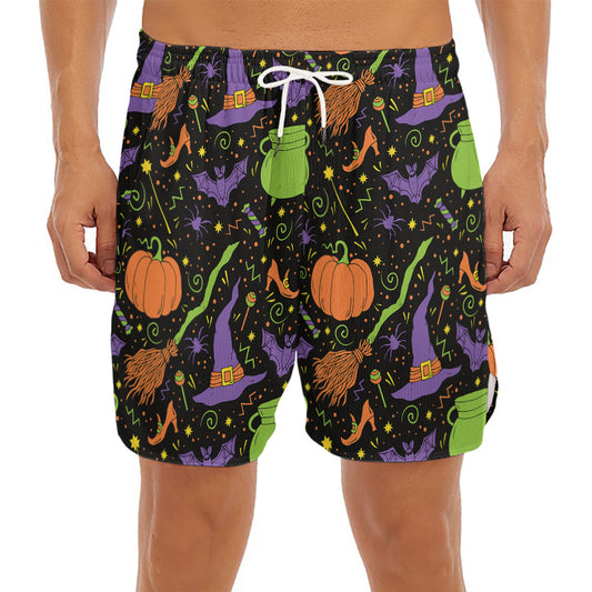Halloween Wizard Pattern Print Men's Split Running Shorts