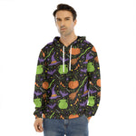 Halloween Wizard Pattern Print Men's Velvet Pullover Hoodie