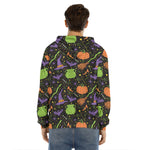 Halloween Wizard Pattern Print Men's Velvet Pullover Hoodie