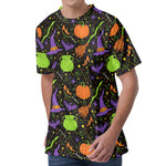 Halloween Wizard Pattern Print Men's Velvet T-Shirt