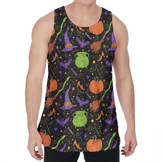 Halloween Wizard Pattern Print Men's Velvet Tank Top
