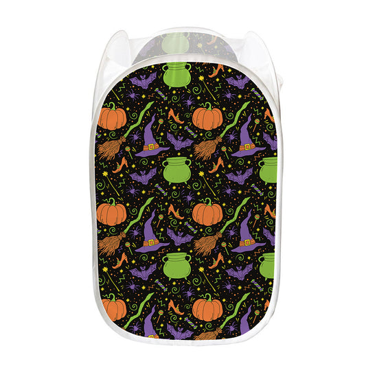 Halloween Wizard Pattern Print Mesh Laundry Hamper