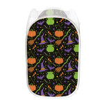 Halloween Wizard Pattern Print Mesh Laundry Hamper