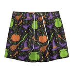 Halloween Wizard Pattern Print Mesh Shorts
