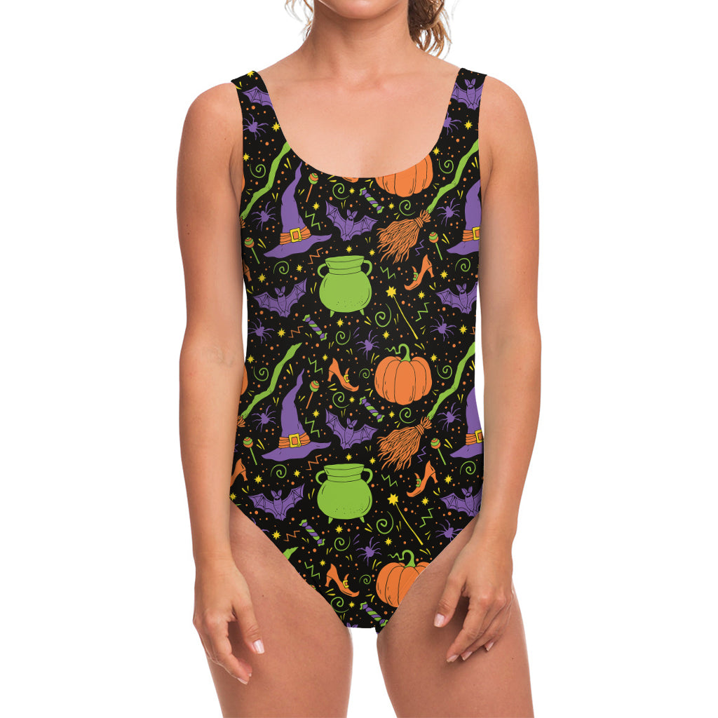 Halloween Wizard Pattern Print One Piece Swimsuit