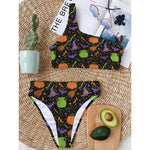 Halloween Wizard Pattern Print One Shoulder Bikini Top