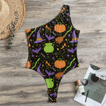 Halloween Wizard Pattern Print One Shoulder Bodysuit