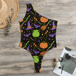 Halloween Wizard Pattern Print One Shoulder Bodysuit