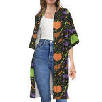 Halloween Wizard Pattern Print Open Front Beach Cover Up