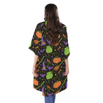 Halloween Wizard Pattern Print Open Front Beach Cover Up