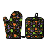 Halloween Wizard Pattern Print Oven Mitt And Pot Holder Set