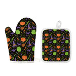 Halloween Wizard Pattern Print Oven Mitt And Pot Holder Set