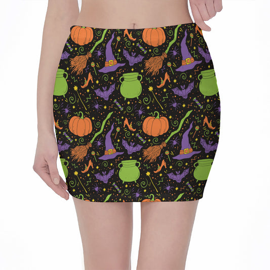 Halloween Wizard Pattern Print Pencil Mini Skirt