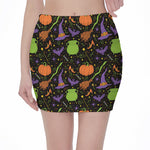 Halloween Wizard Pattern Print Pencil Mini Skirt