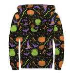 Halloween Wizard Pattern Print Sherpa Lined Zip Up Hoodie