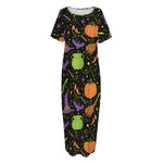 Halloween Wizard Pattern Print Short Sleeve Long Nightdress