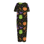 Halloween Wizard Pattern Print Short Sleeve Long Nightdress