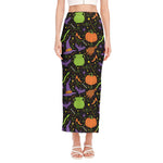 Halloween Wizard Pattern Print Side Slit Maxi Skirt