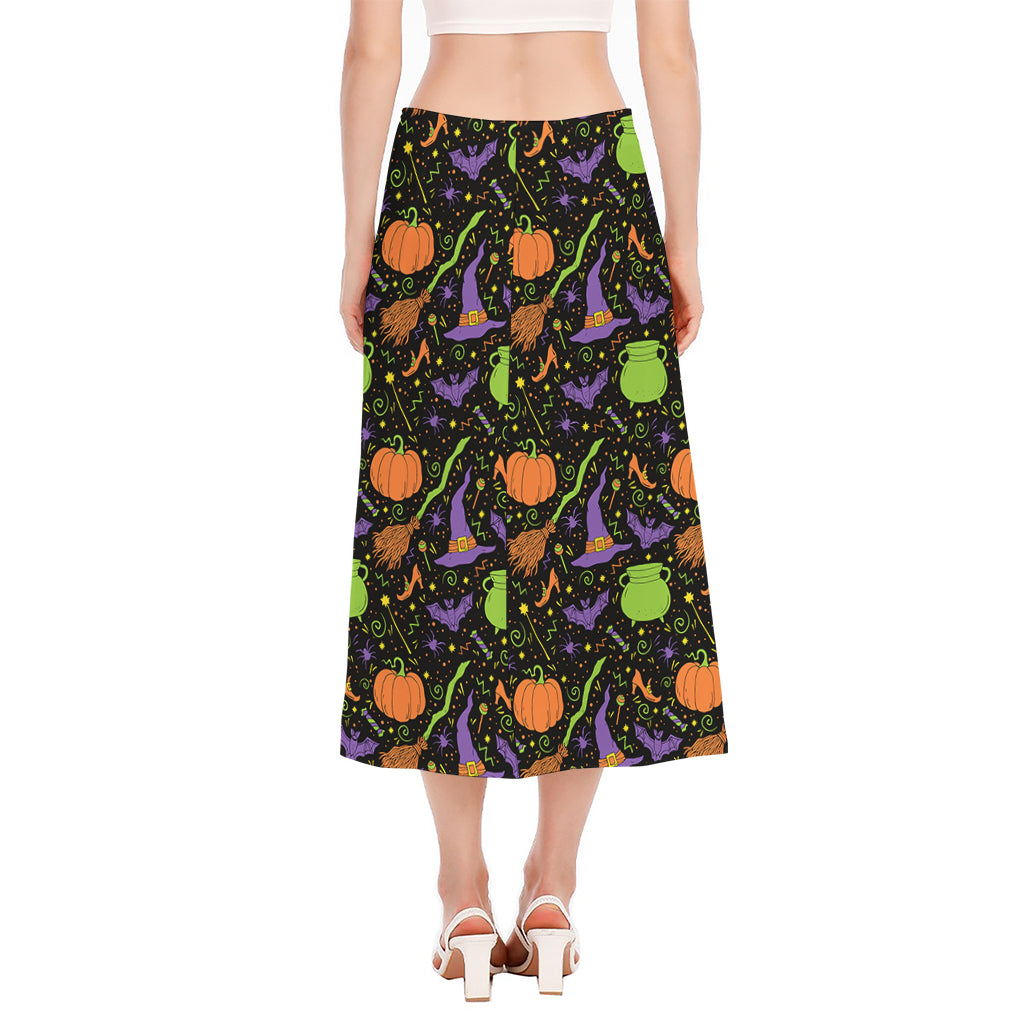 Halloween Wizard Pattern Print Side Slit Midi Skirt