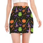 Halloween Wizard Pattern Print Side Slit Mini Skirt
