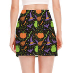 Halloween Wizard Pattern Print Side Slit Mini Skirt