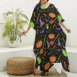 Halloween Wizard Pattern Print Silk V-Neck Kaftan Dress