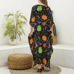 Halloween Wizard Pattern Print Silk V-Neck Kaftan Dress