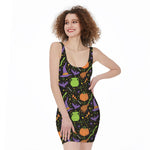 Halloween Wizard Pattern Print Sleeveless Bodycon Dress