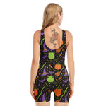 Halloween Wizard Pattern Print Sleeveless One Piece Swimsuit