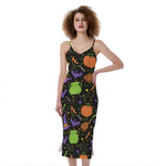 Halloween Wizard Pattern Print Slim Fit Midi Cami Dress