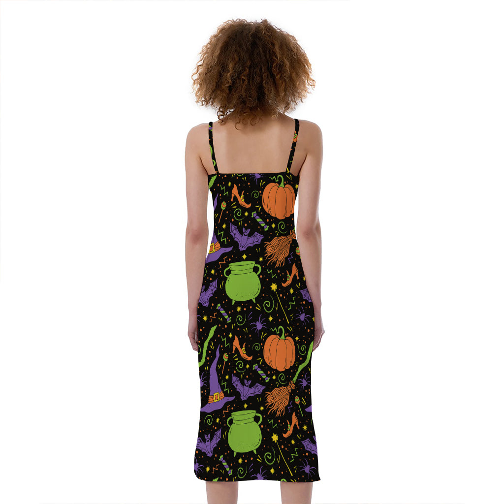 Halloween Wizard Pattern Print Slim Fit Midi Cami Dress