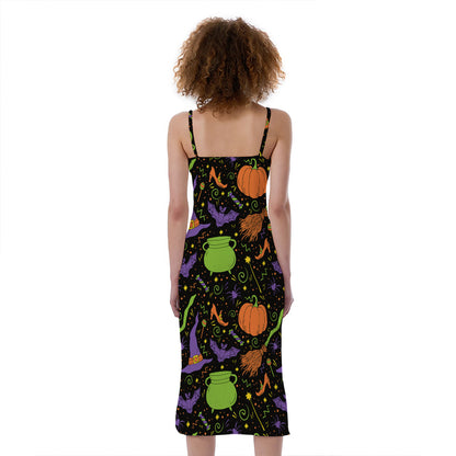 Halloween Wizard Pattern Print Slim Fit Midi Cami Dress