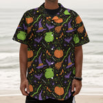 Halloween Wizard Pattern Print Textured Short Sleeve Shirt