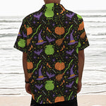 Halloween Wizard Pattern Print Textured Short Sleeve Shirt