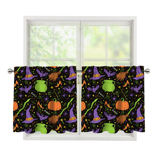 Halloween Wizard Pattern Print Tier Curtains