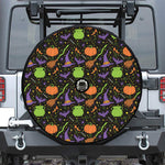 Halloween Wizard Pattern Print Tire Cover With Camera Hole