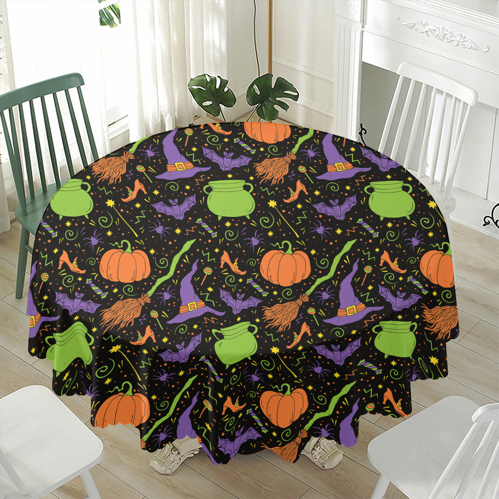 Halloween Wizard Pattern Print Waterproof Round Tablecloth