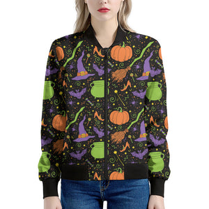 Halloween Wizard Pattern Print Women's Bomber Jacket
