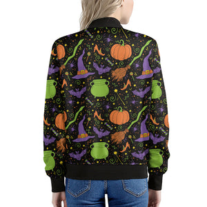 Halloween Wizard Pattern Print Women's Bomber Jacket