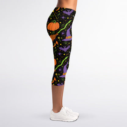 Halloween Wizard Pattern Print Women's Capri Leggings