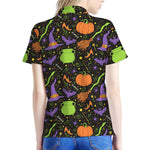 Halloween Wizard Pattern Print Women's Polo Shirt