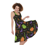 Halloween Wizard Pattern Print Women's Sleeveless Dress