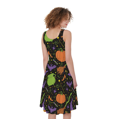 Halloween Wizard Pattern Print Women's Sleeveless Dress